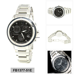 Citizen FB1377-51E Eco-drive Chronograph Mens Watch White Stainless Steel Black Dial
