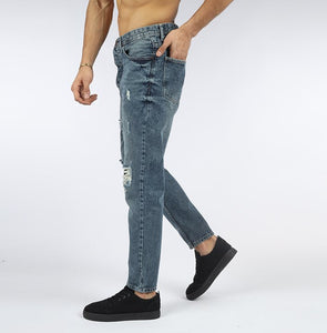 Vote-Boy Friend Trousers-Steel blue- Ripped-Jeans