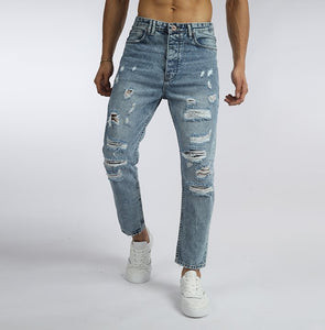 Vote- Boy Friend Trousers- Steel blue-Ripped  jeans