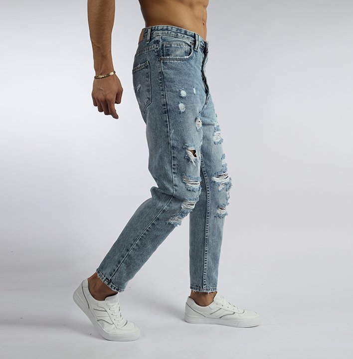 Vote- Boy Friend Trousers- Steel blue-Ripped  jeans