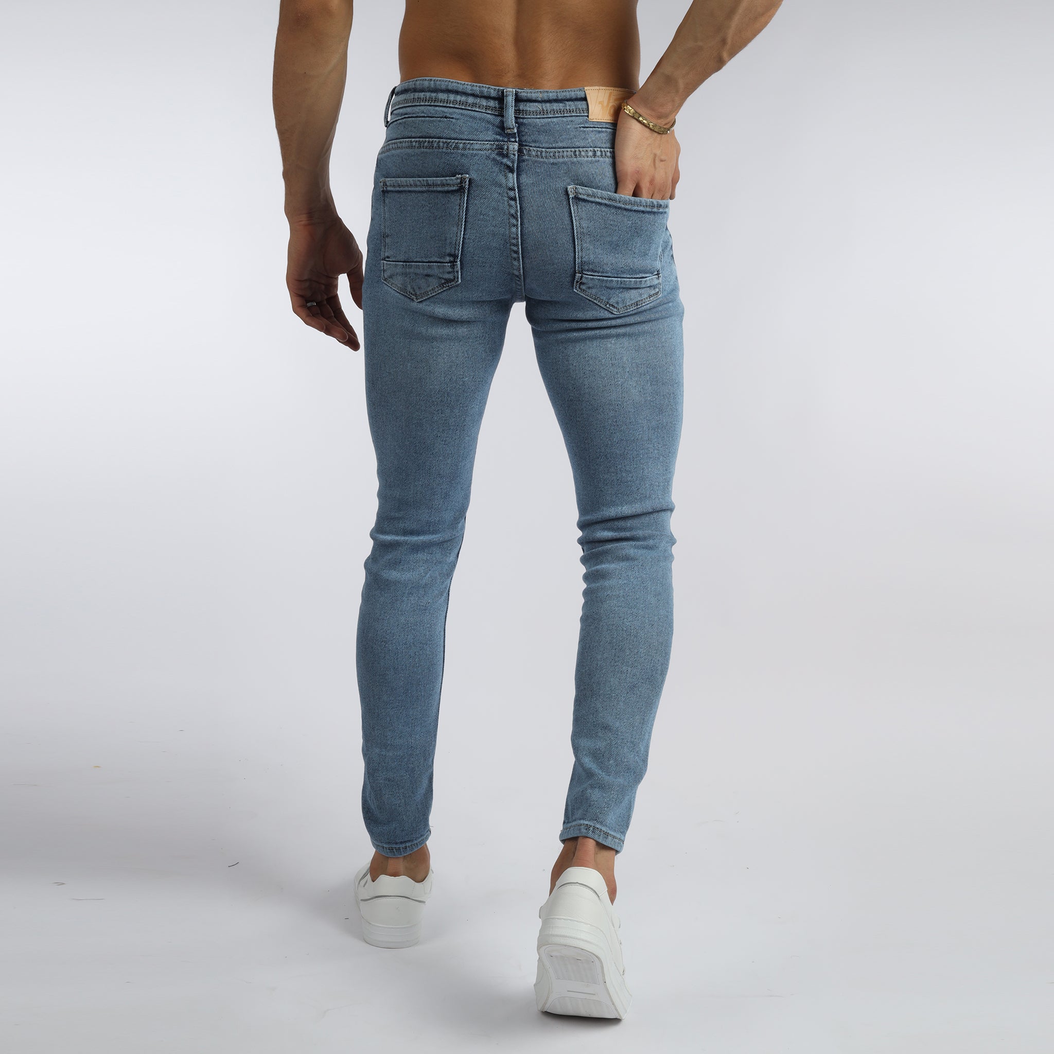 Vote-Skinny Trousers- Ripped steel blue jeans