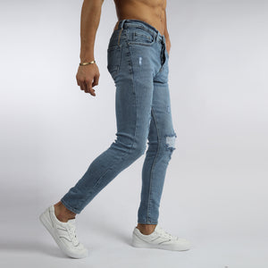 Vote-Skinny Trousers- Ripped steel blue jeans