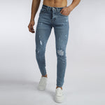 Load image into Gallery viewer, Vote-Skinny Trousers- Ripped steel blue jeans
