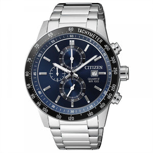 Citizen Men's Navy Blue Dial Stainless Steel Band Watch - AN3600-59L - Silver