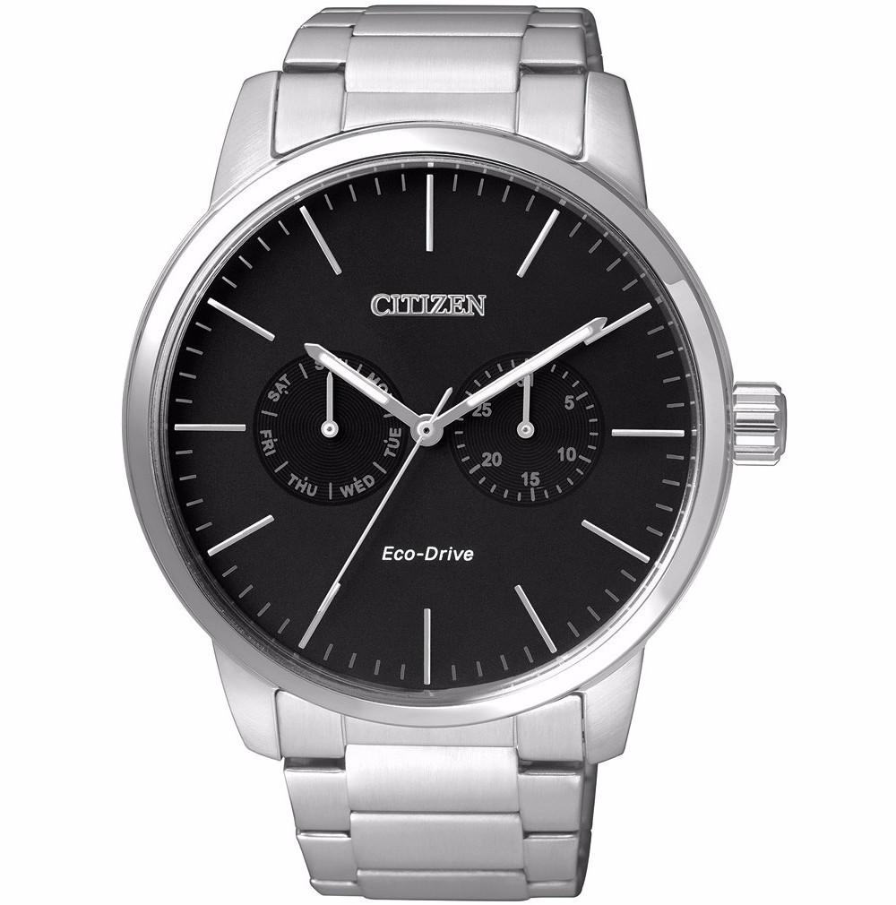 Citizen AO9040-52E Eco-Drive Mens Watch White Stainless Steel Black Dial