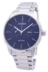 Citizen AO9040-52L Eco-Drive Mens Watch White Stainless Steel Blue Dial