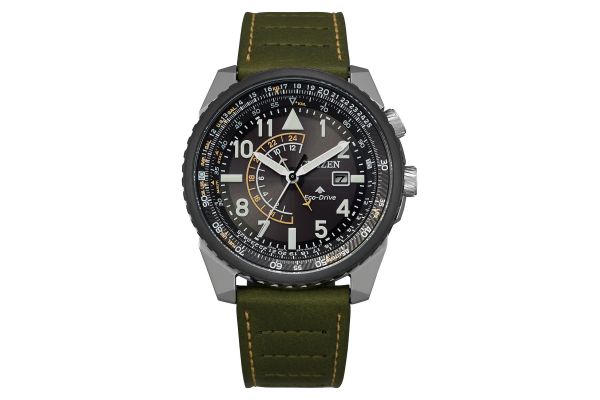 Men's Citizen Eco-Drive Promaster Nighthawk Green Leather Strap Watch BJ7138-04E
